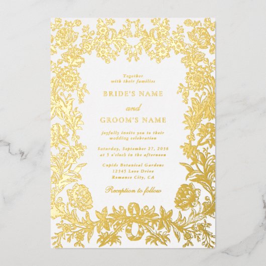 Echte Gouden Folie Elegante Bloemen Botanische Huw Folie Uitnodiging (Voorkant)