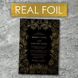 Echte Gouden Folie Elegante Bloemen Zwart Goud Huw Folie Uitnodiging