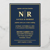 Echte Gouden Folie Elegante Bruiloft Monogram Mode Folie Uitnodiging (Voorkant)