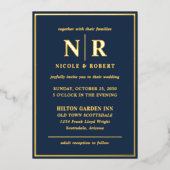 Echte Gouden Folie Elegante Bruiloft Monogram Mode Uitnodiging (Voorkant)