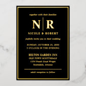 Echte Gouden Folie Elegante Bruiloft Monogram Mode Uitnodiging (Voorkant)