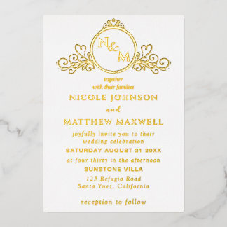 Echte gouden folie Elegante liefde Monogram bruilo Uitnodiging