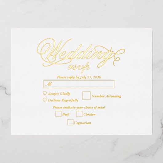 Echte gouden folie Elegante Luxe Witte bruiloft RS Folie Uitnodiging Briefkaart (Voorkant)
