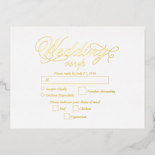 Echte gouden folie Elegante Luxe Witte bruiloft RS Uitnodiging Briefkaart (Voorkant)