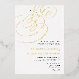 Echte Gouden Folie Elegante Monogram Bruiloft Uitnodiging