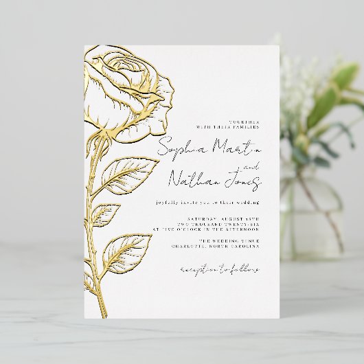 Echte gouden folie Elegante Roos bruiloft Folie Uitnodiging