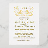 Echte Gouden Folie Elegante Vogels Krans Monogram Folie Uitnodiging (Voorkant)