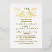 Echte Gouden Folie Elegante Vogels Krans Monogram Uitnodiging (Voorkant)