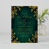 Echte Gouden Folie Emerald Bloemen Kant Script Wed Uitnodiging (Staand Voorkant)