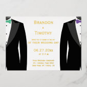 Echte gouden folie gay trouw uitnodiging groen en  (Voorkant)