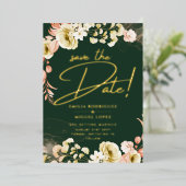 Echte Gouden Folie Groen Save the Date Huwelijk Fo Uitnodiging (Staand Voorkant)