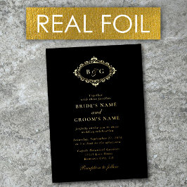 Echte Gouden Folie Krans Elegante Zwart Goud Trouw Folie Uitnodiging