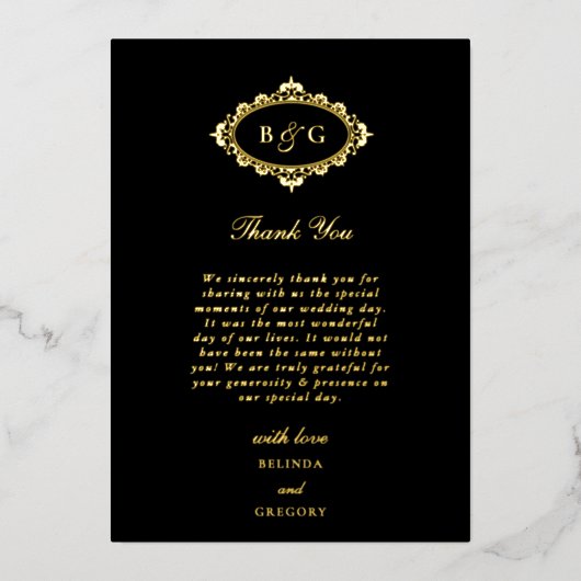 Echte Gouden Folie Krans Zwart Trouwbedankkaart Folie Uitnodiging (Voorkant)