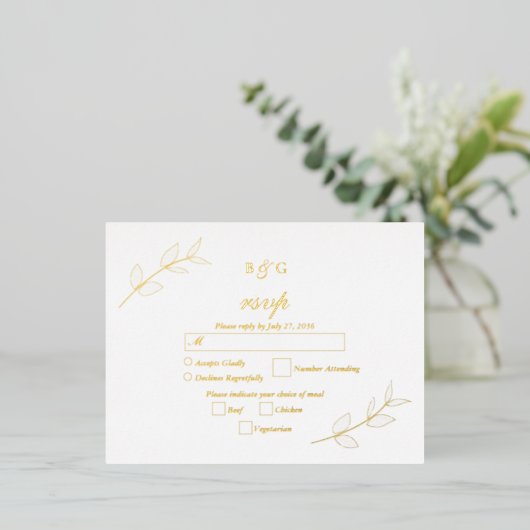 Echte gouden folie laat elegante bruiloft RSVP Folie Uitnodiging Briefkaart (Staand Voorkant)