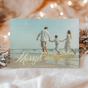 Echte gouden folie-letteroverlay Prettig kerstfees Folie Feestdagenkaart