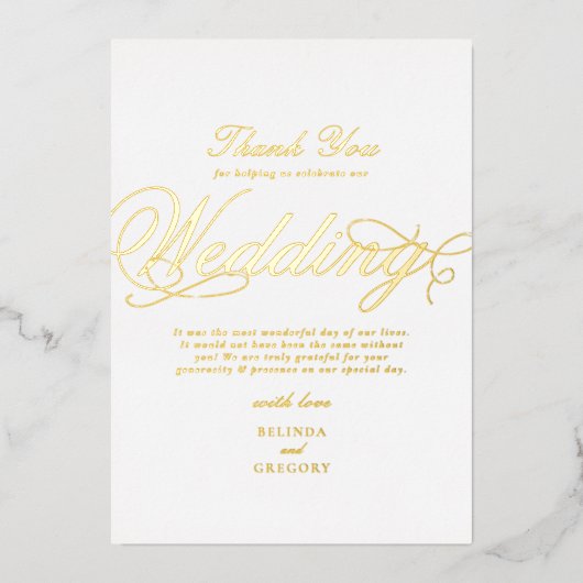 Echte gouden folie Luxe Witte bruiloft Dank u Folie Uitnodiging (Voorkant)