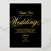 Echte gouden folie Luxe zwarte bruiloft Dank u Folie Uitnodiging (Voorkant)