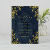 Echte Gouden Folie Marine Bloemen Kant Script Trou Folie Uitnodiging (Staand Voorkant)