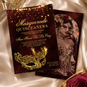 Echte gouden folie masquerade masker foto Quincean Uitnodiging