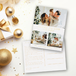 Echte Gouden Folie Moderne Foto Religieuze Kerstmi Feestdagen Briefkaart