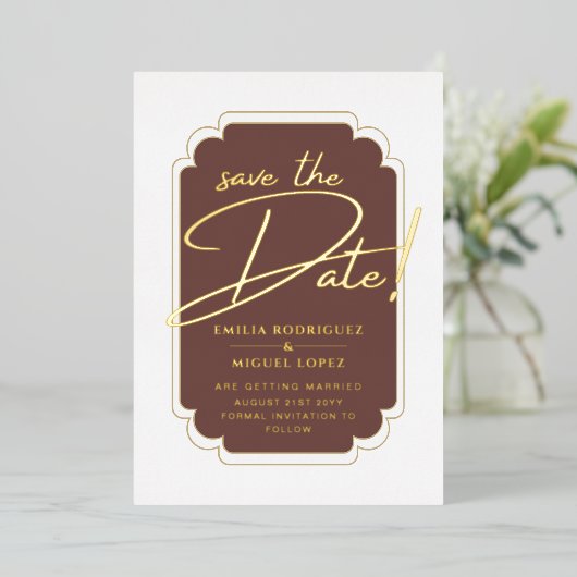 Echte Gouden Folie Moderne Trouw Save The Date Lea Folie Uitnodiging (Staand Voorkant)