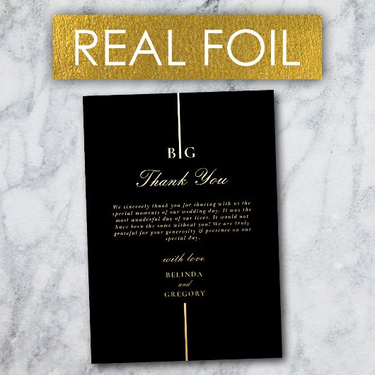 Echte gouden folie Monogram Zwart bruiloft Dank u Uitnodiging