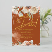 Echte gouden folie terracotta save the date bruilo folie uitnodiging (Staand Voorkant)
