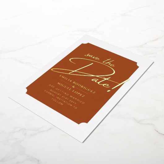 Echte gouden folie terracotta save the date-huweli folie uitnodiging (Gedraaid)