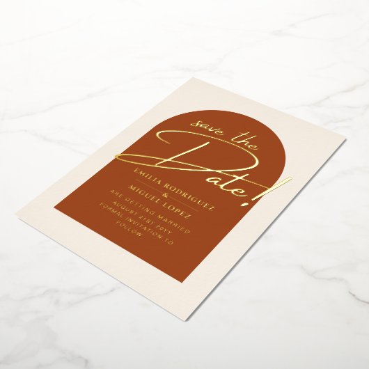 Echte gouden folie terracotta save the date trouwk folie uitnodiging (Gedraaid)