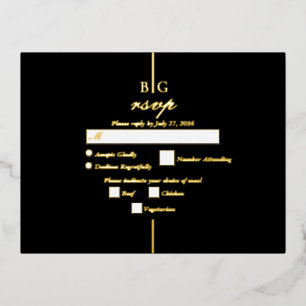 Echte Gouden Folie Zwart Monogram Huwelijk RSVP Folie Uitnodiging Briefkaart