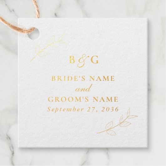 Echte gouden foliebladeren Elegant Monogram Huweli Bedankjes Labels (Voorkant)