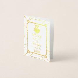 Echte gouden Kerstmis & Gelukkig Nieuwjaar Script Folie Kaarten