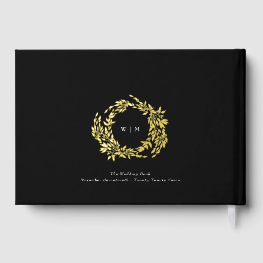 Echte Gouden Klassieke Elegante Krans Bruiloft Gastenboek (Achterkant)