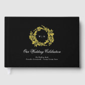 Echte Gouden Klassieke Elegante Krans Bruiloft Gastenboek (Voorkant)