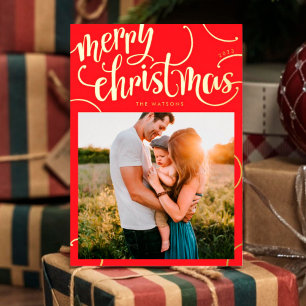 Echte Gouden Prettig Kerstmis Brief Werveling Foto Folie Feestdagenkaart