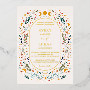 Echte Gouden Vintage Mysterieuze Wilde Bloemen Bru Folie Uitnodiging