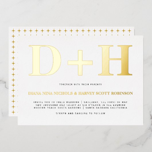 Echte goudfolie initialen vetgedrukte typografie b folie uitnodiging (Voorkant / Achterkant)