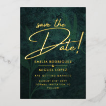 Echte GOUDFOLIE Smaragdgroene Save the Date Huweli