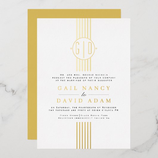 Echte goudfolie strepen, bruiloft voor monogram folie uitnodiging (Voorkant / Achterkant)