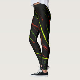 Echte groene en rode langgolvende sporen op zwart  leggings