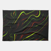 Echte groene en rode langgolvende sporen op zwart  theedoek (Horizontaal)