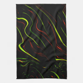 Echte groene en rode langgolvende sporen op zwart  theedoek