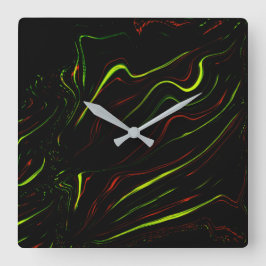 Echte groene en rode langgolvende sporen op zwart  vierkante klok