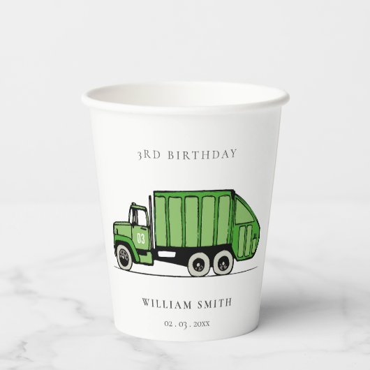 Echte groene vuilniswagen Kinder elke zondag Papieren Bekers (Achterkant)