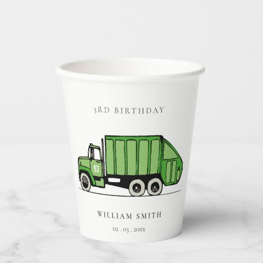 Echte groene vuilniswagen Kinder elke zondag Papieren Bekers (Voorkant)