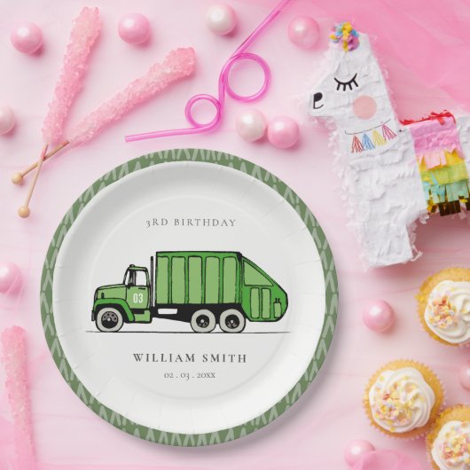 Echte groene vuilniswagen Kinder elke zondag Papieren Bordje (Feest)