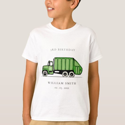 Echte groene vuilniswagen Kinder elke zondag T-shirt (Voorkant)