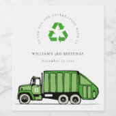 Echte groene vuilniswagen Kinder elke zondag Wijn Etiket (Enkel label)