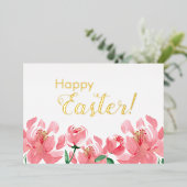 Echte Happy Easter Floral Peonies Real Gold Folie Feestdagenkaart (Staand Voorkant)