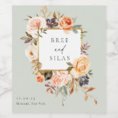 Echte herfst Botanische Floral Weddenschap Wijn La Wijn Etiket (Enkel label)